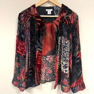 Laura Ashley Black and Red velvet kimono size L